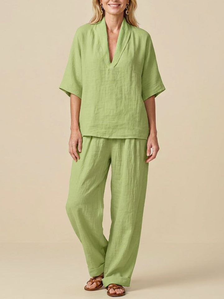 Women's Two-Piece Linen Set Casual Comfortable Summer Minimalist - Elena Harper
