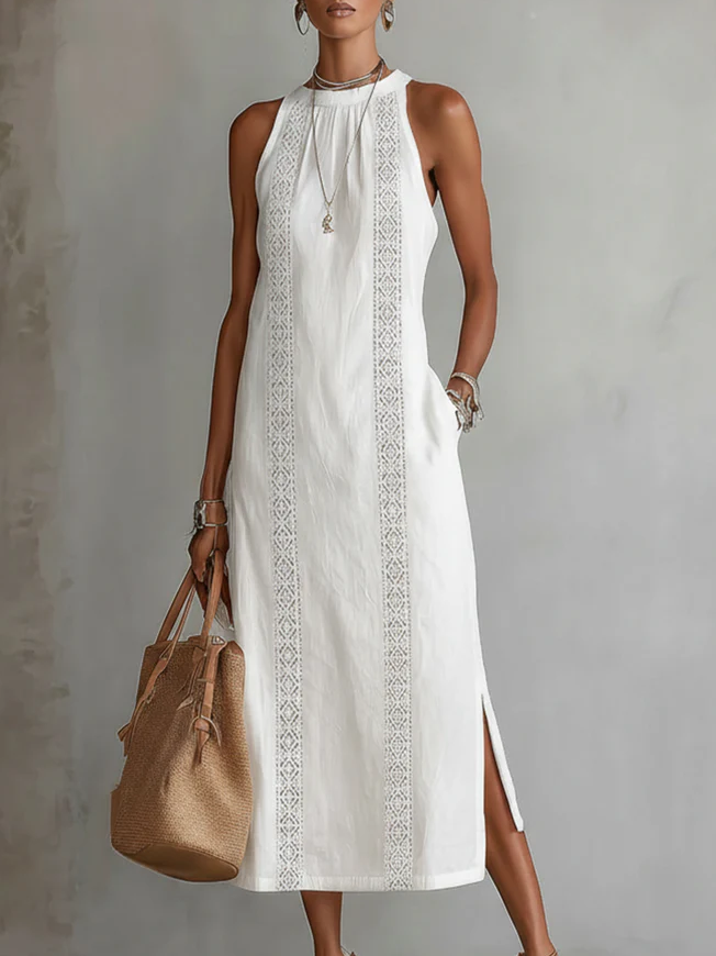 Celine Sleeveless Lace Detail Midi Dress - Elena Harper