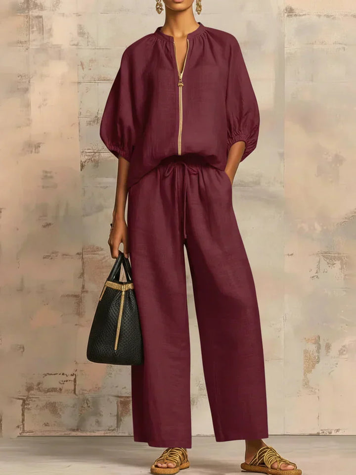 Alba Relaxed Button-Up Shirt and Coordinated Wide Leg Pants - Elena Harper