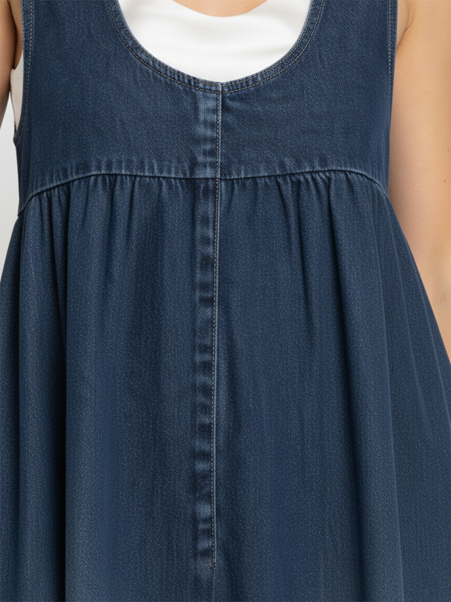 Karen | Vintage Wash Long Denim Dress with Soft Cotton Touch