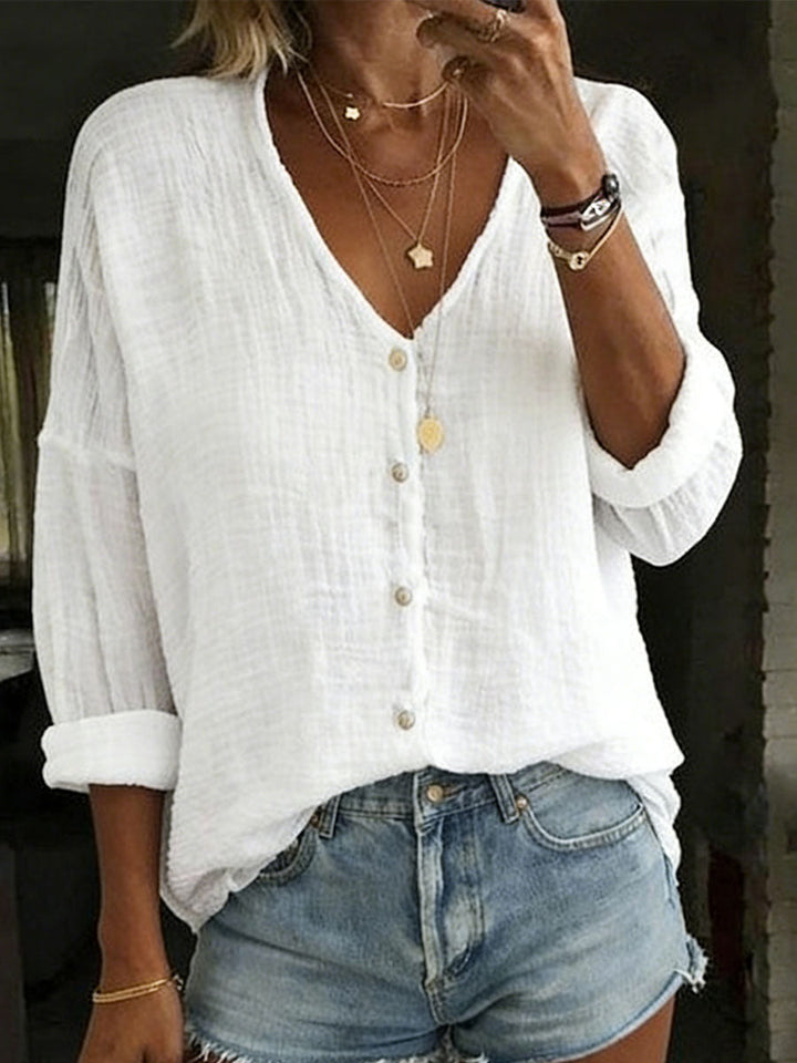 Blair | Cotton Linen Loose Solid Color Long-sleeved Shirt