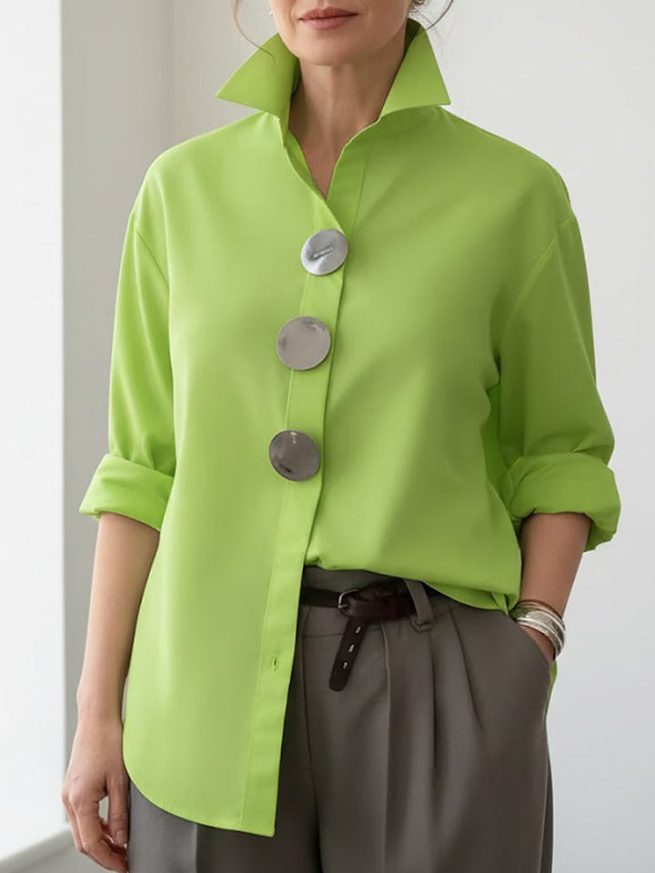 Women's Cotton Linen Blouse – Elegant High Collar Casual Style