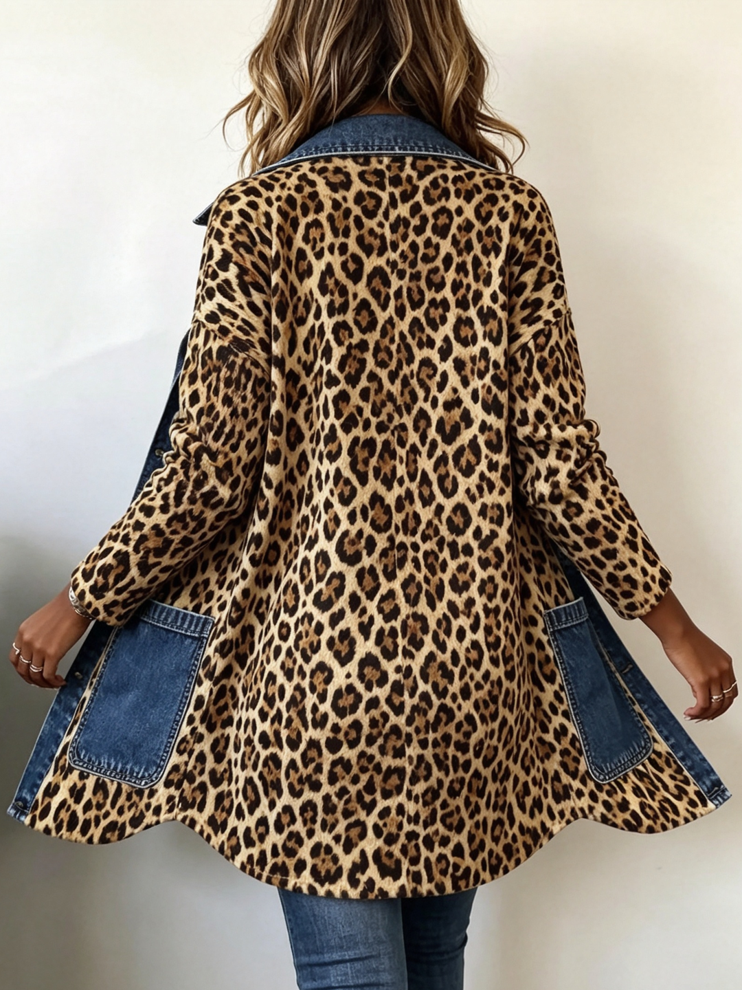 Lorena | Long Leopard Coat with Denim