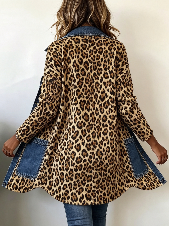 Lorena | Long Leopard Coat with Denim