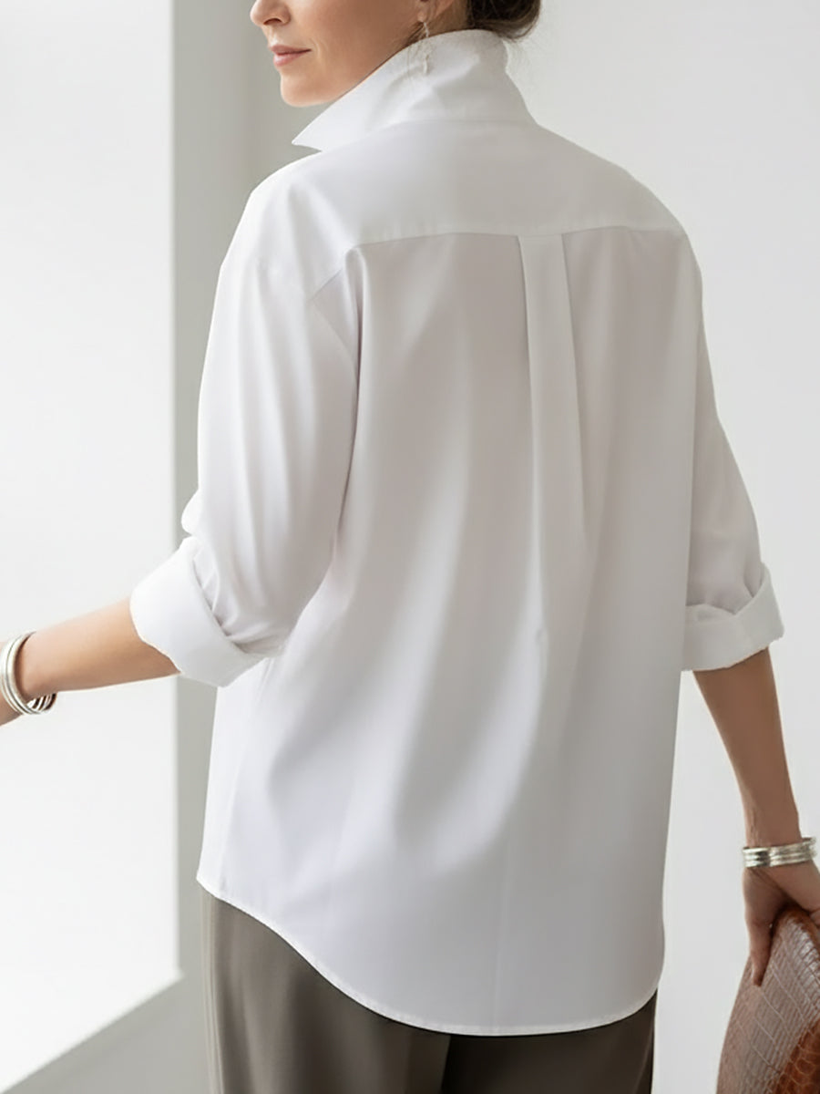 Women's Cotton Linen Blouse – Elegant High Collar Casual Style