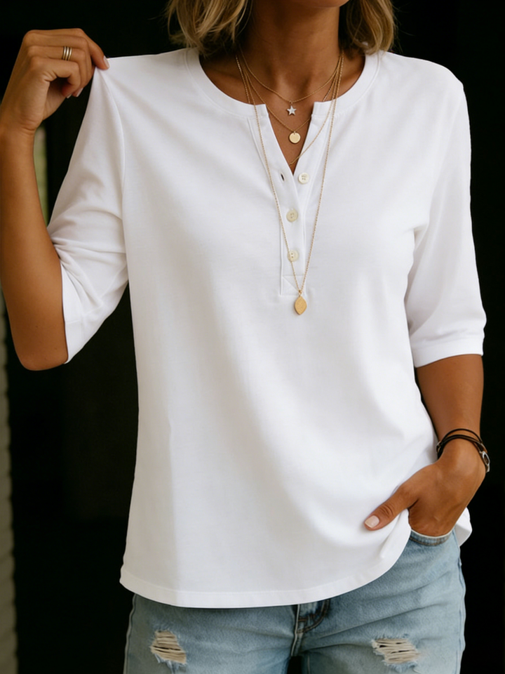 Willa - Classic Henley Collar 100% Cotton T-shirt