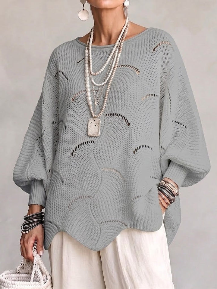 Women's Openwork Knit Sweater with Wavy Pattern