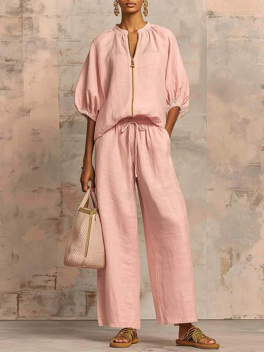 Alba Relaxed Button-Up Shirt and Coordinated Wide Leg Pants, view 5 - Elena Harper