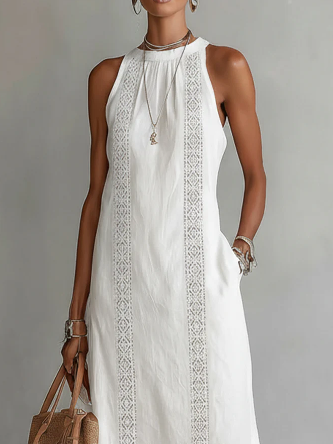 Celine Sleeveless Lace Detail Midi Dress - Elena Harper