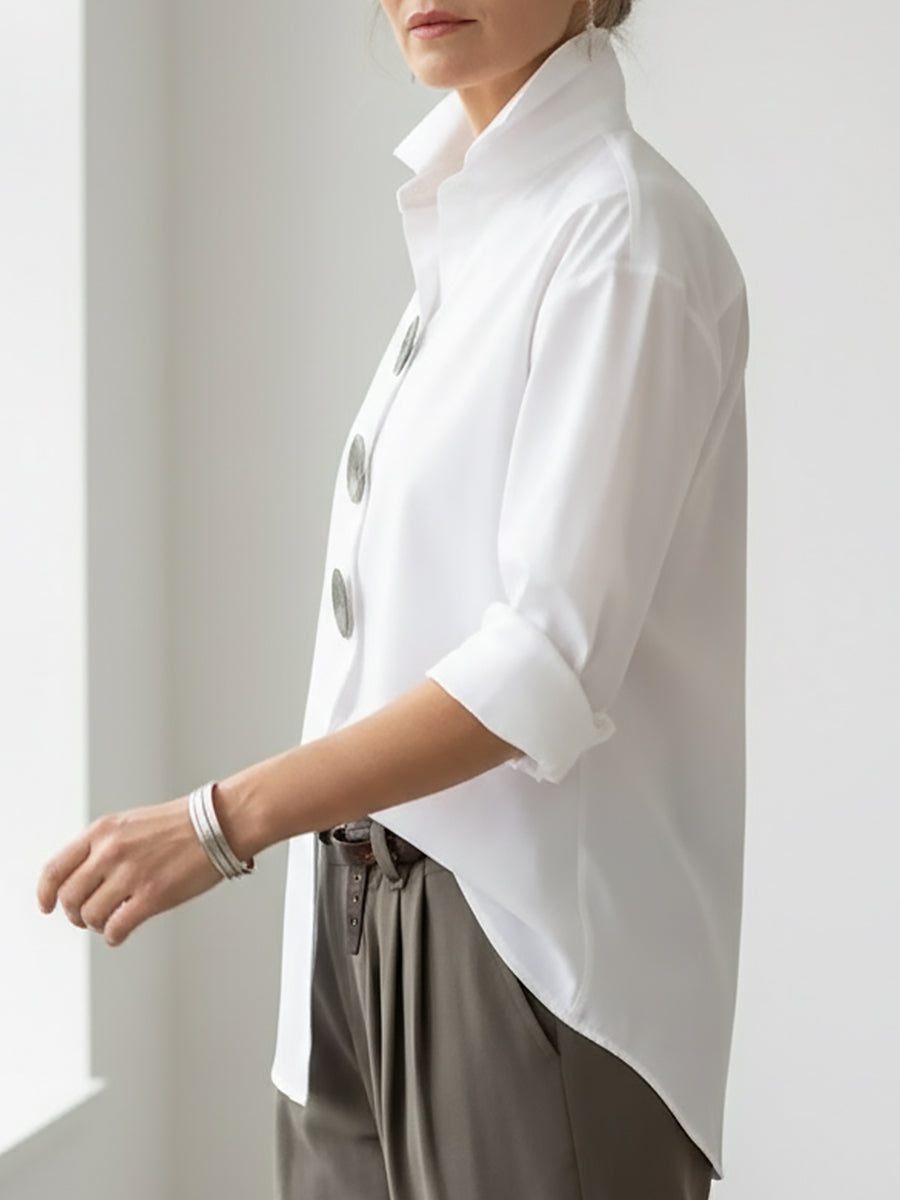 Women's Cotton Linen Blouse – Elegant High Collar Casual Style