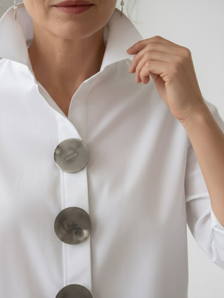 Women's Cotton Linen Blouse – Elegant High Collar Casual Style