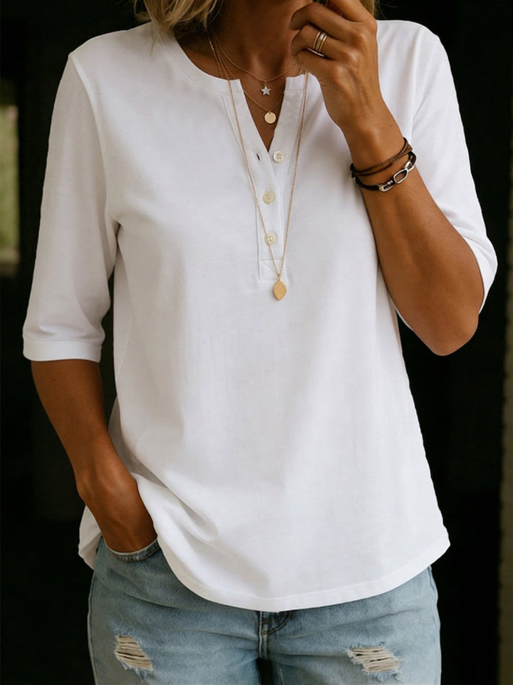 Willa - Classic Henley Collar 100% Cotton T-shirt