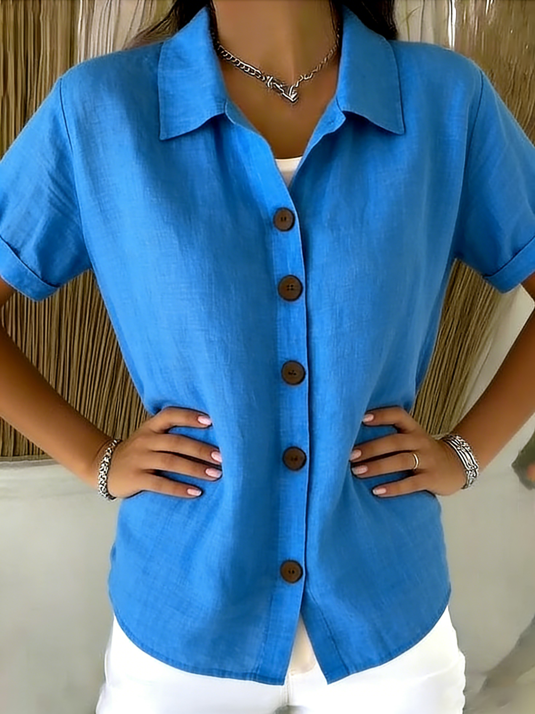 Zuri | Linen Cotton Cozy Basic Button-Up Shirt – Casual Short Sleeve Summer Blouse