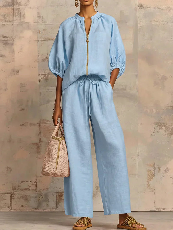 Alba Relaxed Button-Up Shirt and Coordinated Wide Leg Pants, view 4 - Elena Harper
