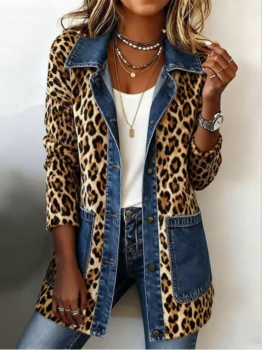 Lorena | Long Leopard Coat with Denim