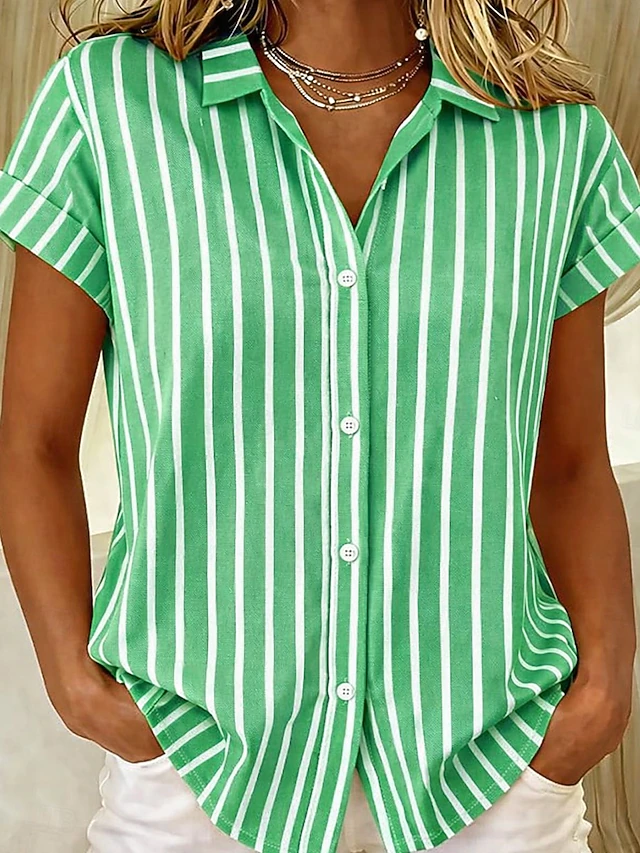 Sylvia Striped Short-Sleeve Blouse, view 3 - Elena Harper