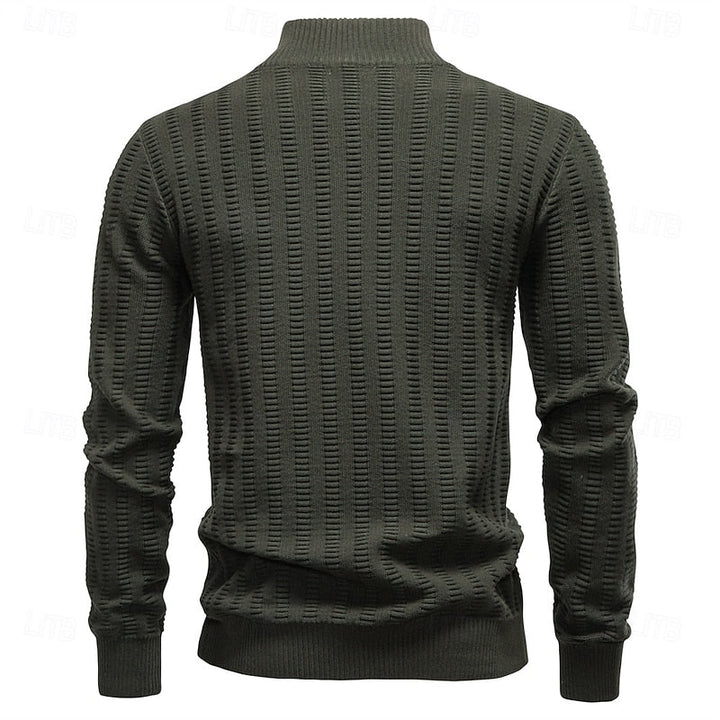 Sheldon Textured Half-Zip Sweater, view 2 - Elena Harper