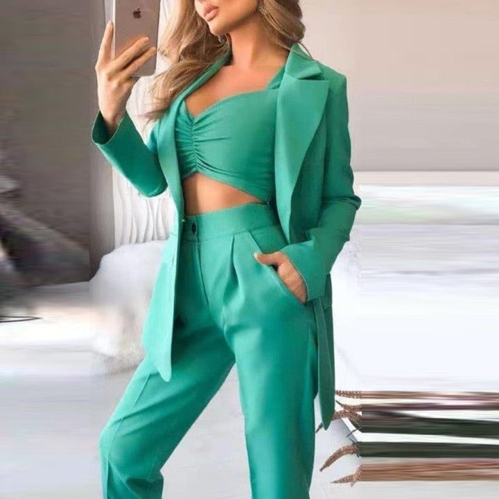 Oversized Blazer Outfit with Trousers and Crop Top for Women, view 2 - Elena Harper
