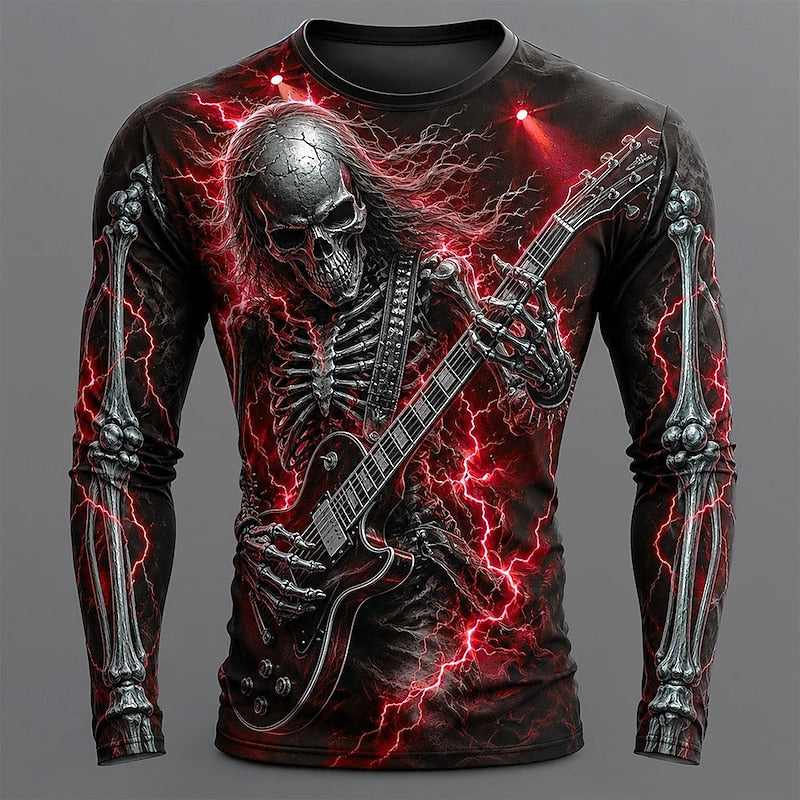 Ronan Skeleton Guitar Halloween Long Sleeve Shirt, view 2 - Elena Harper