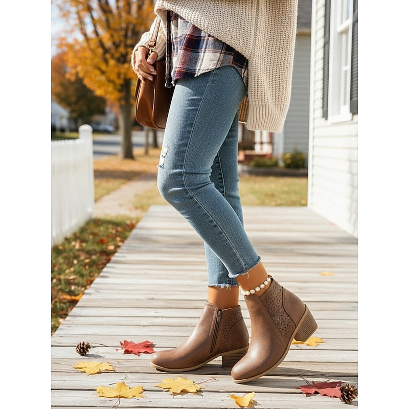 Sylvie - Elegant Suede Cut-Out Ankle Boots