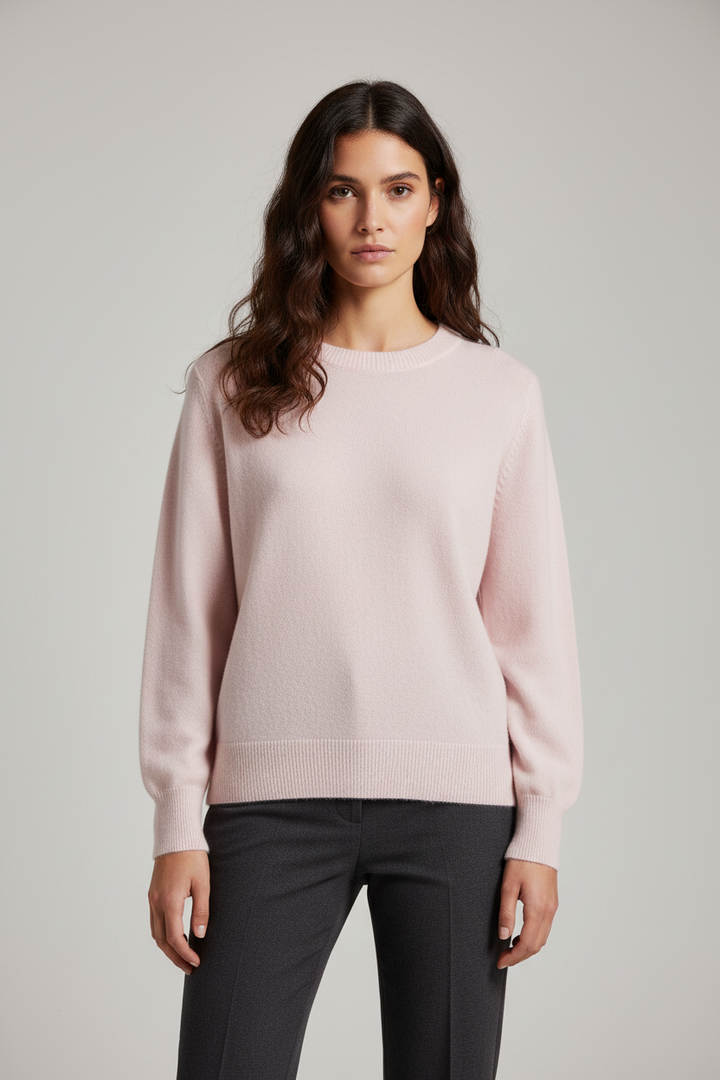 Ladies Fine Knitted Sweater with Round Neck and Ribbed Cuffs