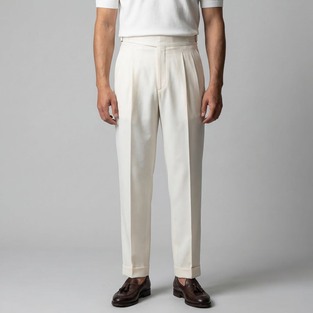 Men's Pleated Pants with Adjustable Waist