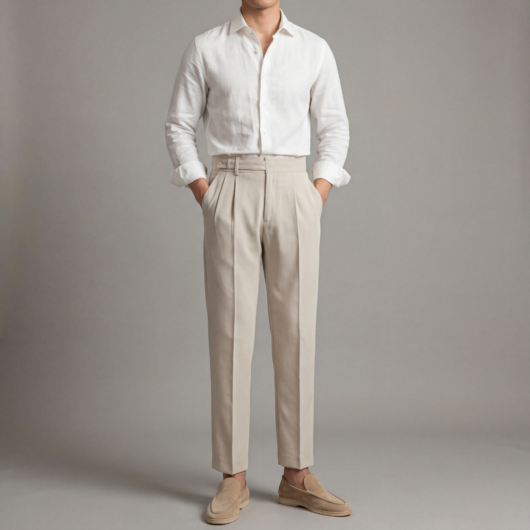 Men's Pleated Trousers with Adjustable Waist - Elena Harper