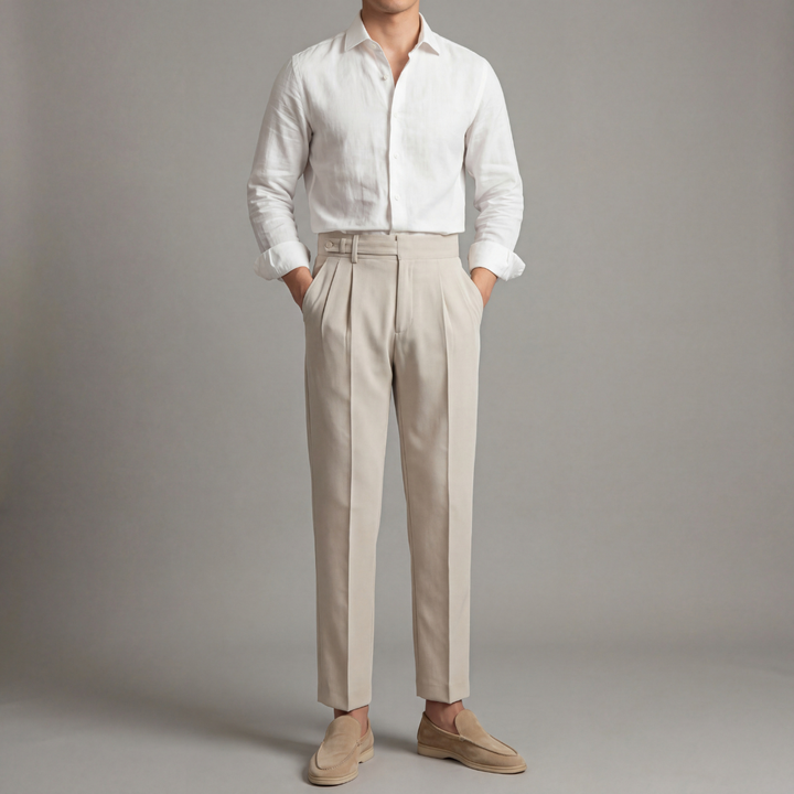 Men's Pleated Trousers with Adjustable Waist - Elena Harper