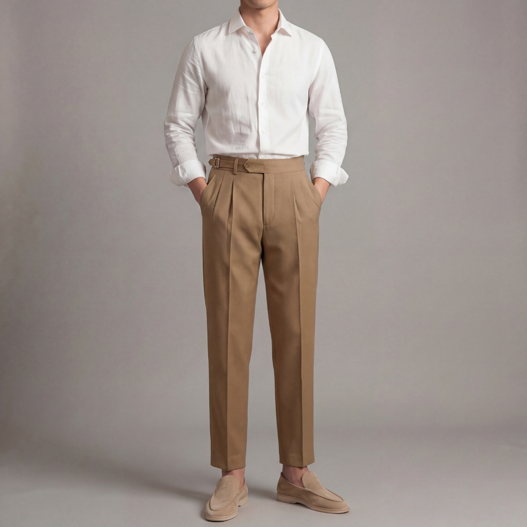 Men's Pleated Trousers with Adjustable Waist - Elena Harper