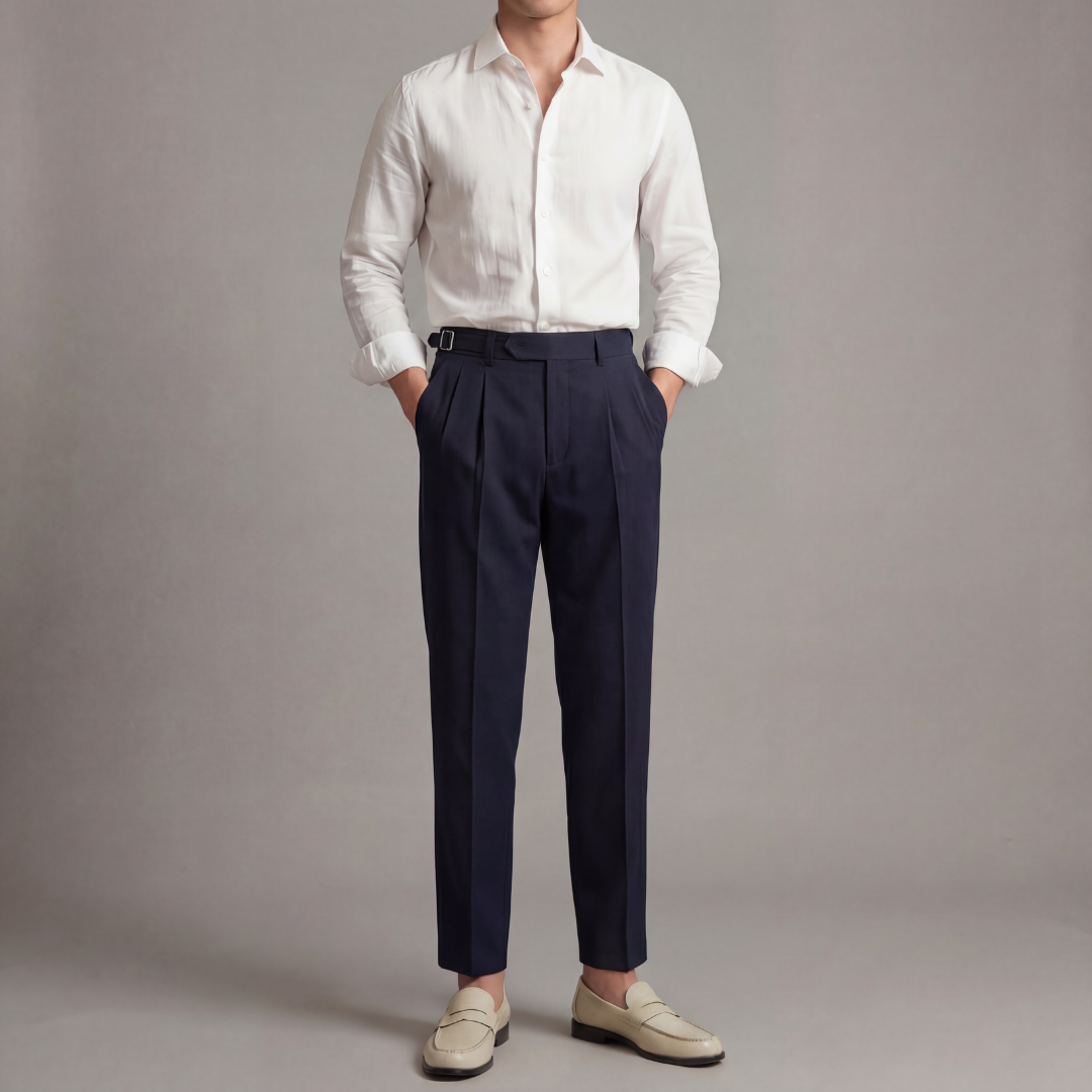 Men's Pleated Trousers with Adjustable Waist - Elena Harper