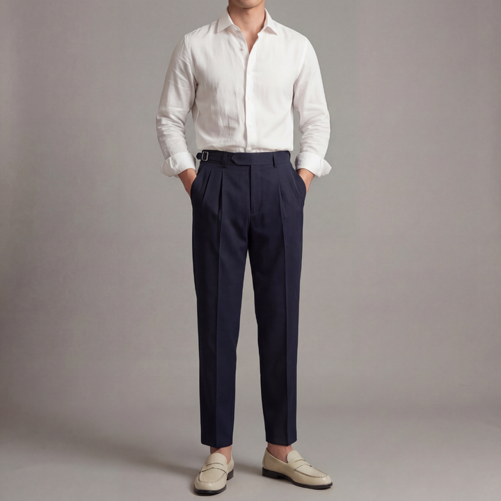 Men's Pleated Trousers with Adjustable Waist - Elena Harper