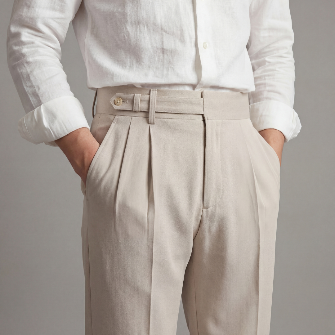 Men's Pleated Trousers with Adjustable Waist - Elena Harper