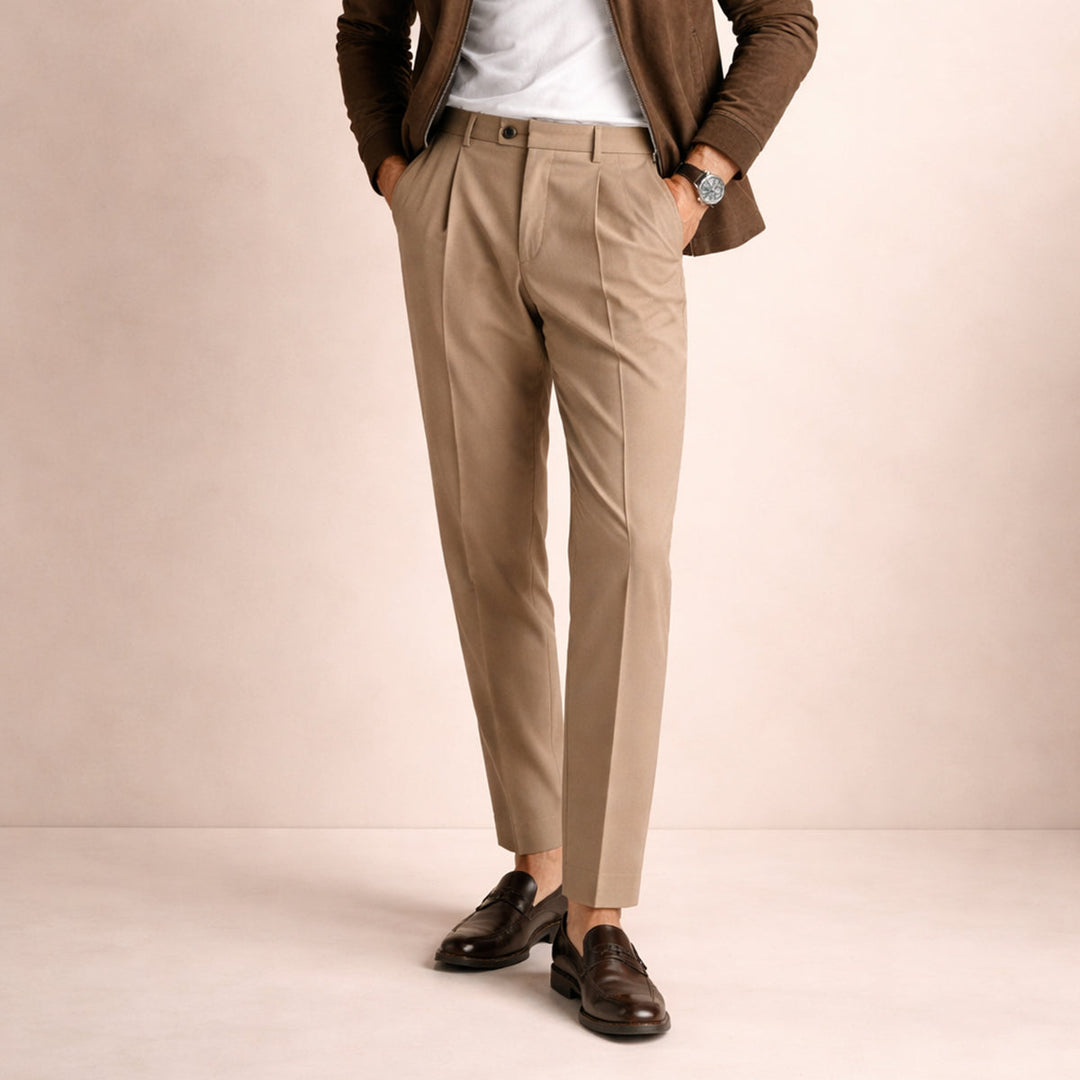 Men's Straight Pleated Trousers - Elena Harper