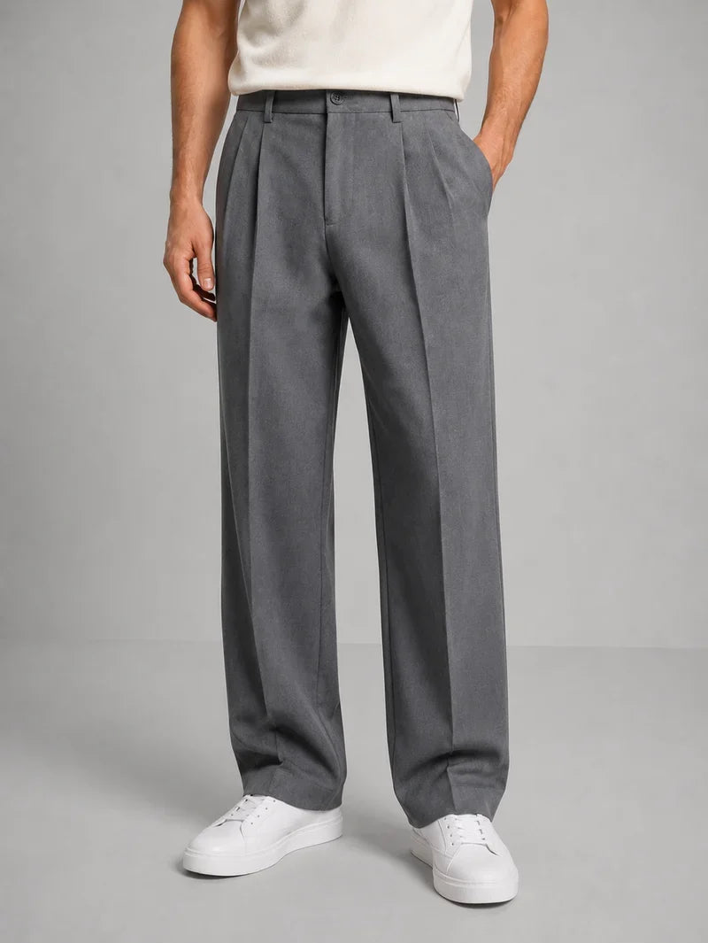 Men's Wide Leg Trousers with Double Pleats