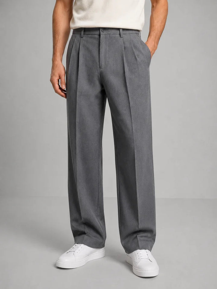 Men's Wide Leg Trousers with Double Pleats