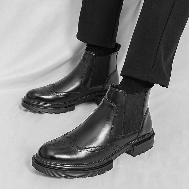 Men's Wingtip Chelsea Boots with Elastic Side Panels