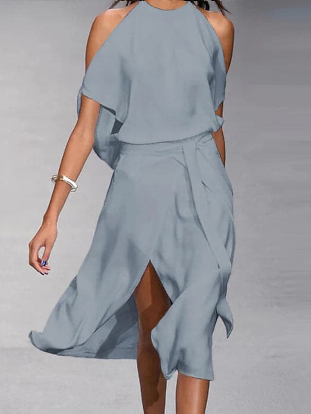 Aitana | Women's Midi Dress with Off-the-Shoulder Design and Flowing Cut