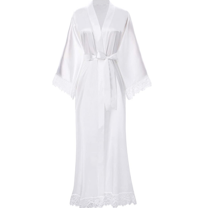 Women's Long Satin Bathrobe with Elegant Lace Details, view 5 - Elena Harper