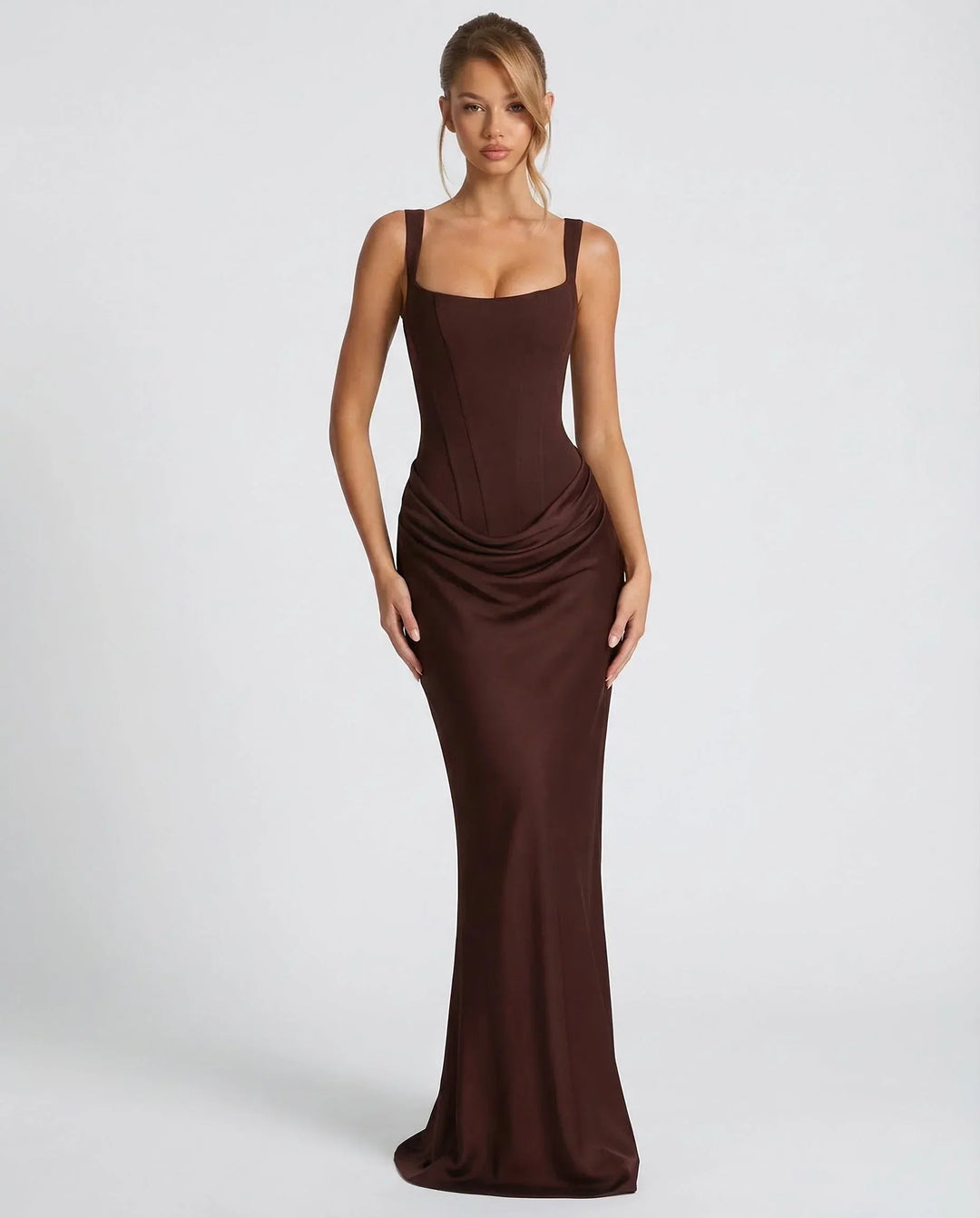 Montarello Long Evening Dress for Women with Corset Bodice and Draping