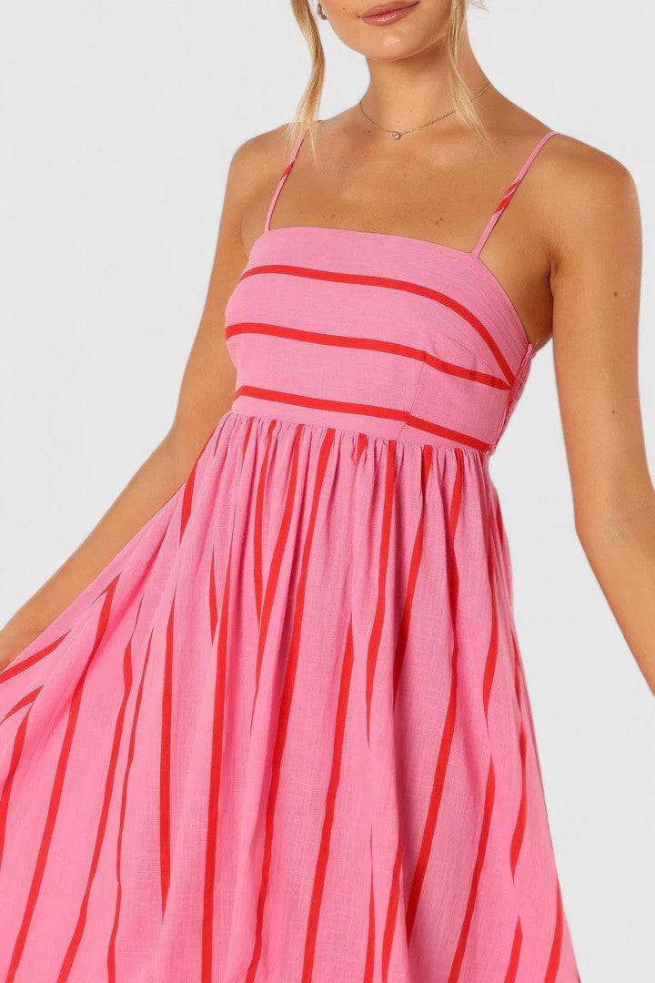Ilyanthe™ Emma & Rose Cape Town pink and red petal maxi dress with flowy fabric and elegant design, perfect for formal occasions.