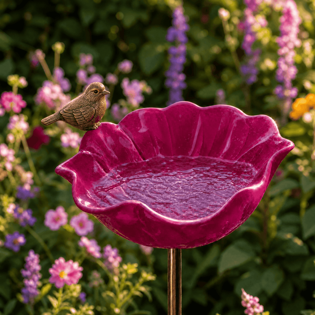 PetalHaven – Hand-Formed Poppy Bird Bath Garden Stake