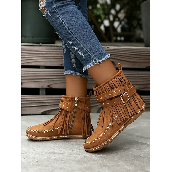 Florence - Chic Fringe Flat Ankle Boots