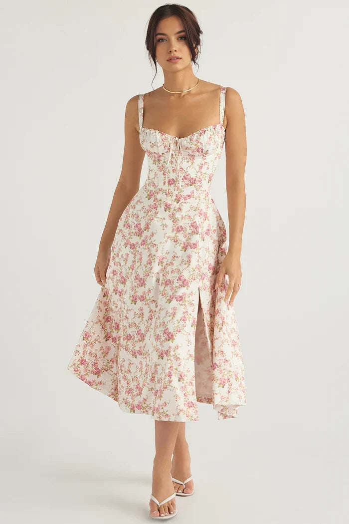 Women's Lace-Up Corset Midi Dress for Elegant Style
