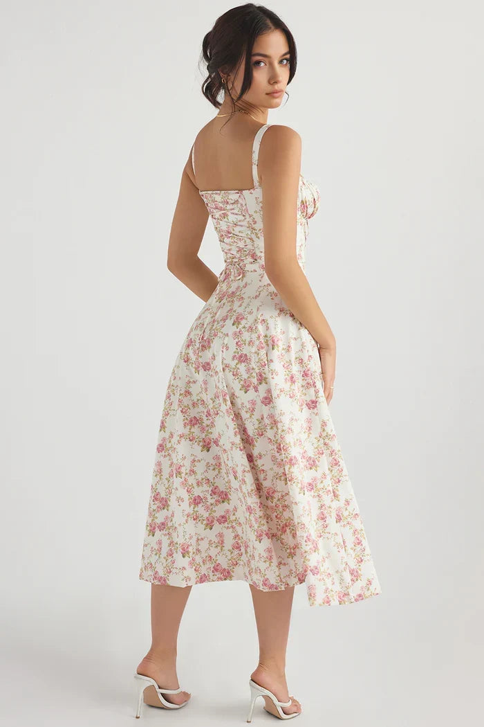 Women's Lace-Up Corset Midi Dress for Elegant Style