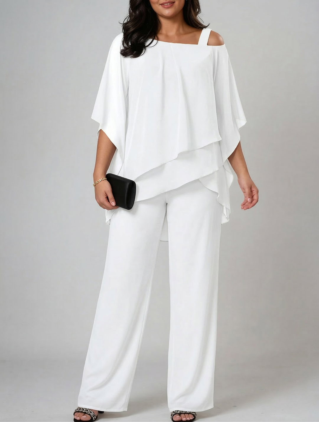 Ladies Two-Piece Set – Top with Open Shoulder and Wide-Leg Pants