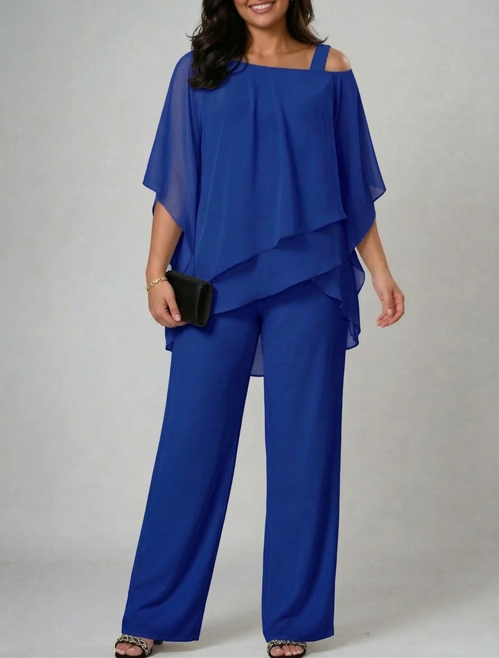 Ladies Two-Piece Set – Top with Open Shoulder and Wide-Leg Pants