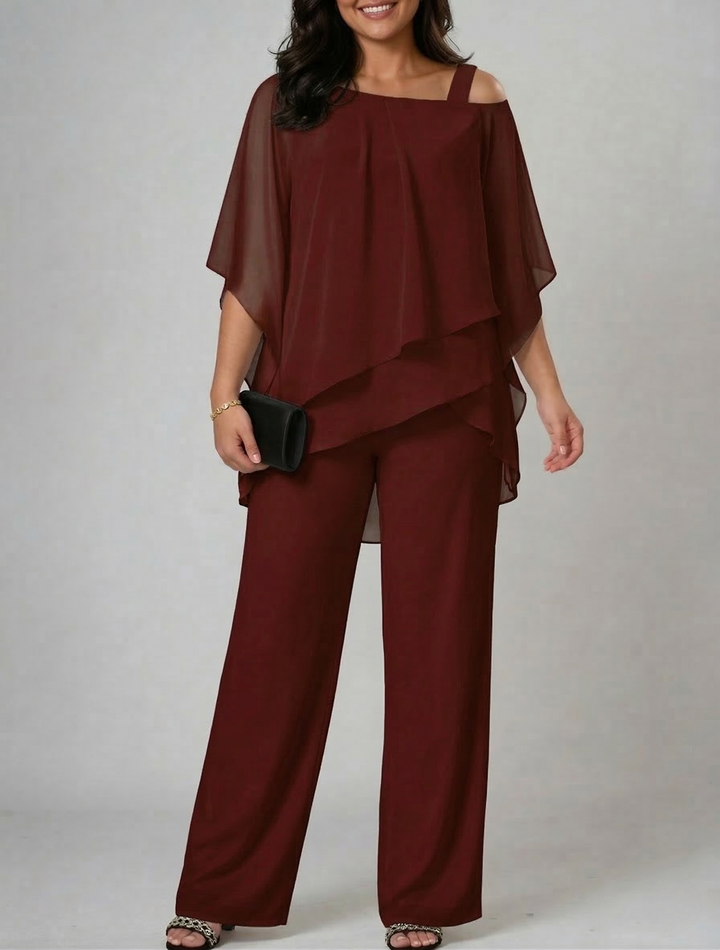Ladies Two-Piece Set – Top with Open Shoulder and Wide-Leg Pants
