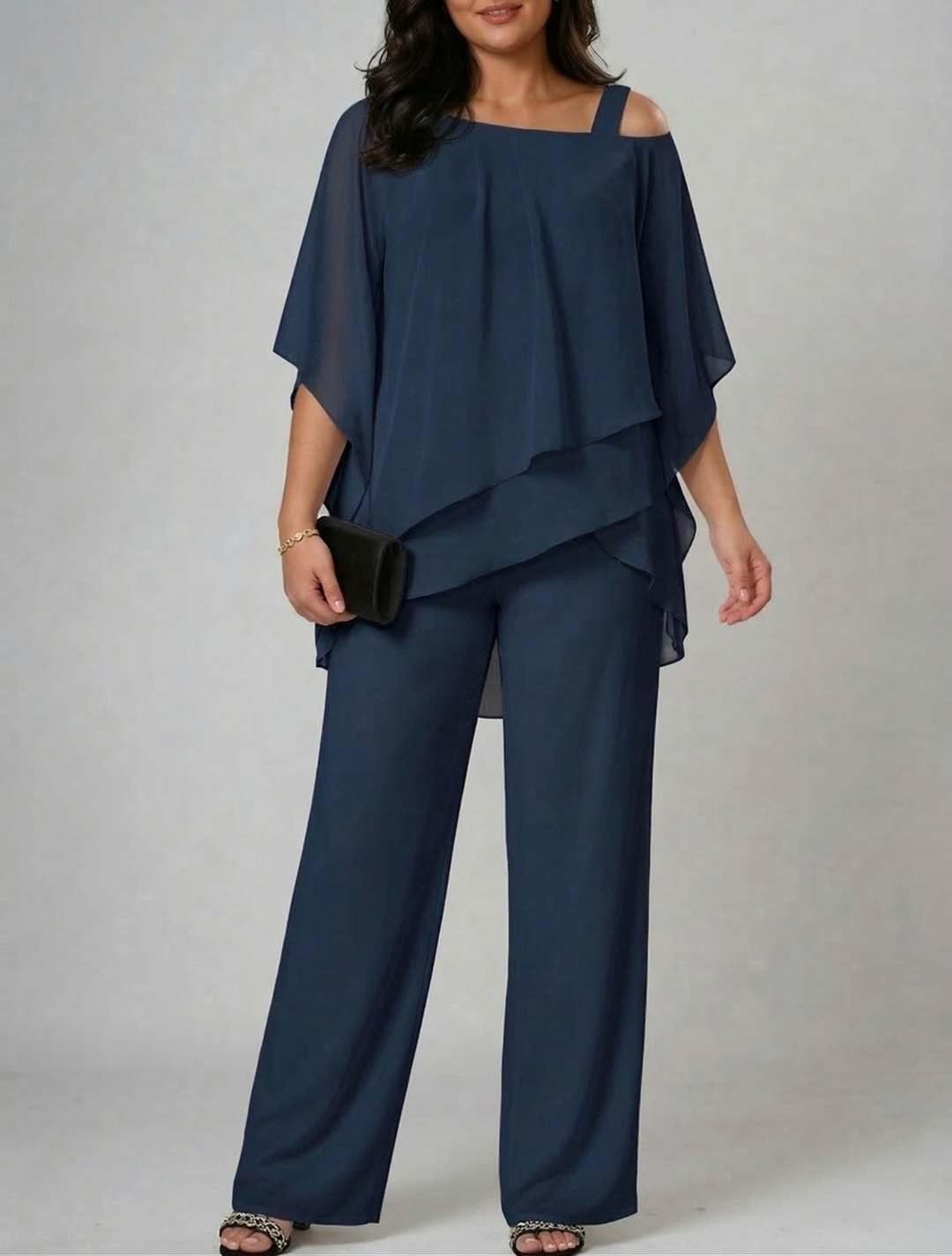 Ladies Two-Piece Set – Top with Open Shoulder and Wide-Leg Pants