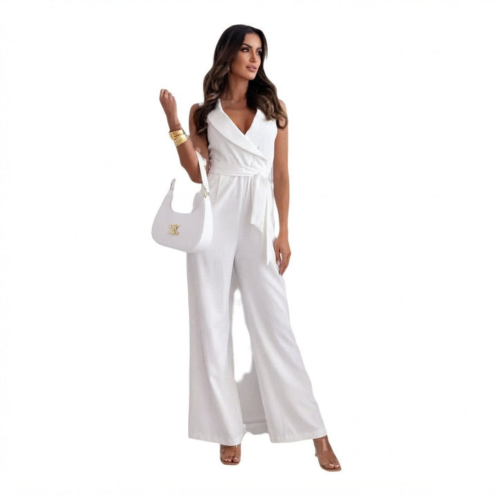 Amelie | Women's Wide-Leg Jumpsuit with Blazer Collar and Tie Belt