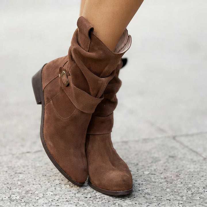 Frieda | Women's Knee High Boots Faux Suede Slip-On Boots with Block Heel